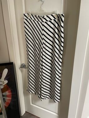 Maison D’Amélie Black and White Striped Wide Legged Satin Pants
